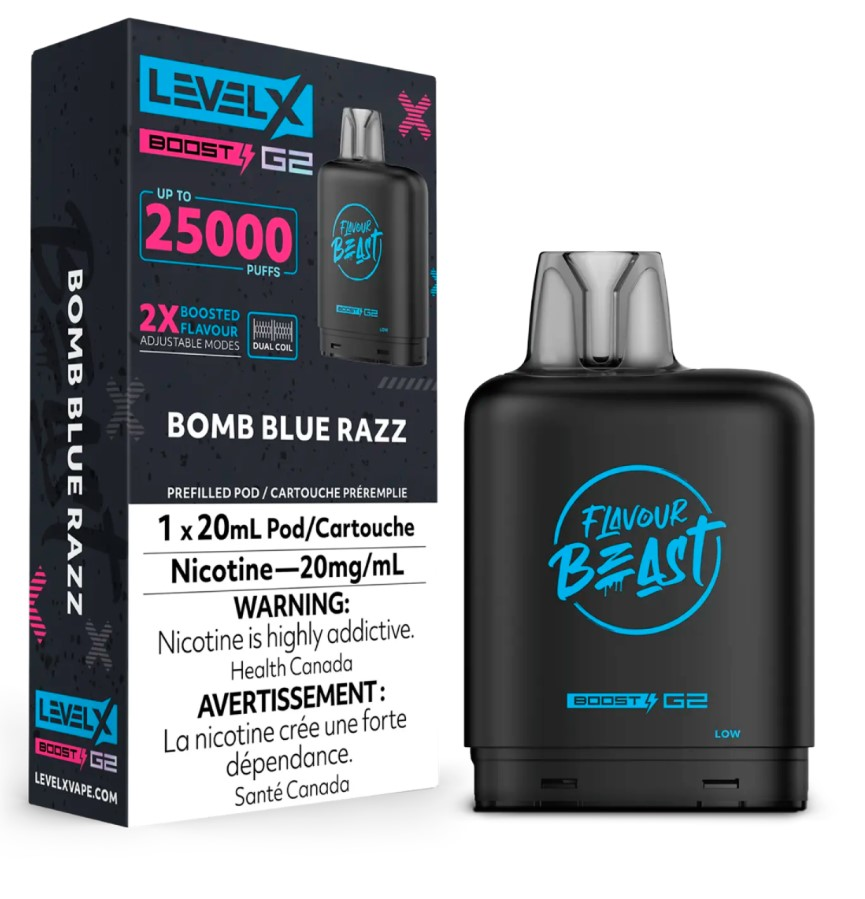 *AB* Nicotine Pod Flavour Beast Level X Boost G2 Bomb Blue Razz Box of 6