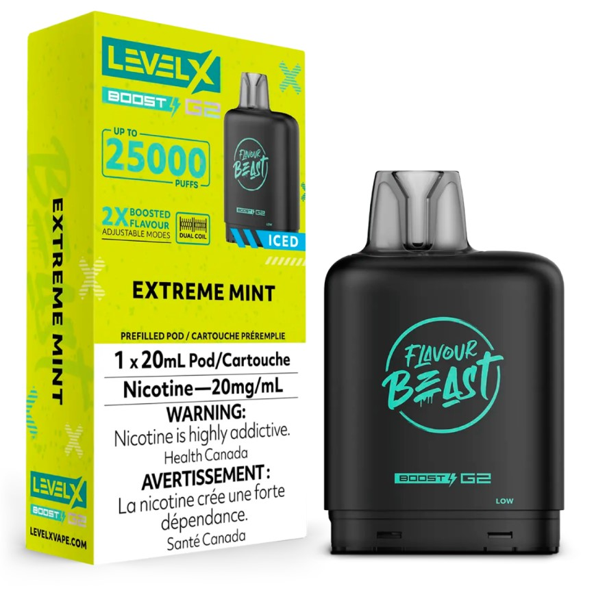 *AB* Nicotine Pod Flavour Beast Level X Boost G2 Extreme Mint Iced Box of 6