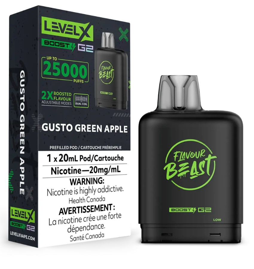 *AB* Nicotine Pod Flavour Beast Level X Boost G2 Gusto Green Apple Box of 6