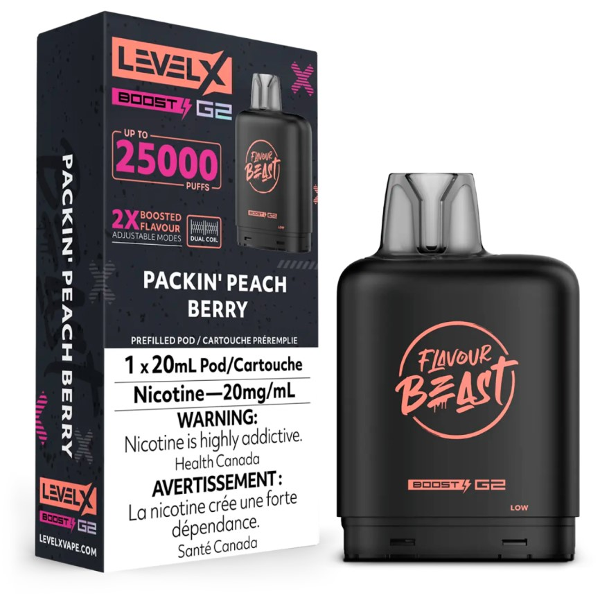 *AB* Nicotine Pod Flavour Beast Level X Boost G2 Packin' Peach Berry Box of 6
