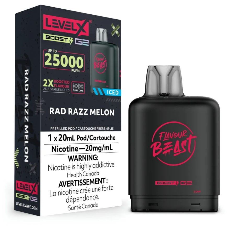 *AB* Nicotine Pod Flavour Beast Level X Boost G2 Rad Razz Melon Box of 6