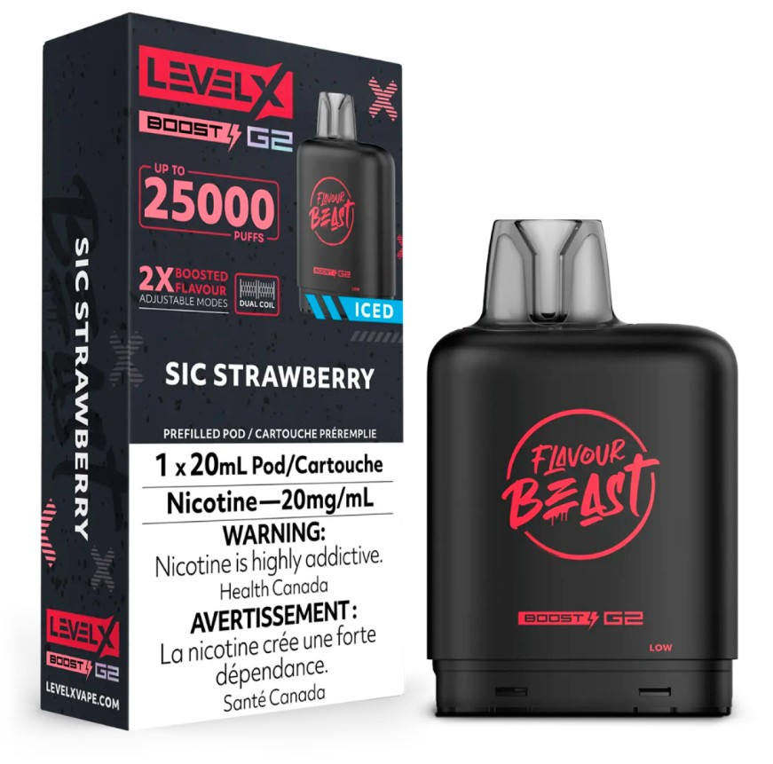 *AB* Nicotine Pod Flavour Beast Level X Boost G2 Sic Strawberry Iced Box of 6