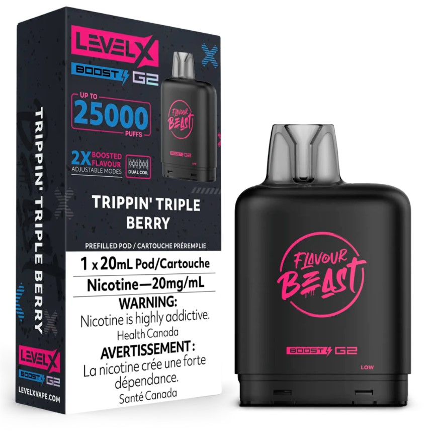 *AB* Nicotine Pod Flavour Beast Level X Boost G2 Trippin' Triple Berry Box of 6