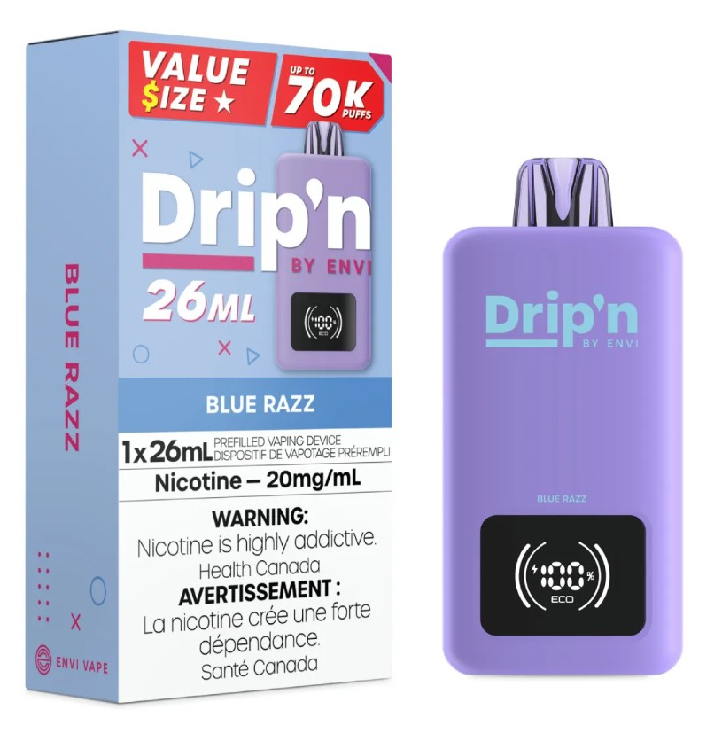 *FED* Disposable Vape Drip'n Envi 70K Blue Razz Box of 5
