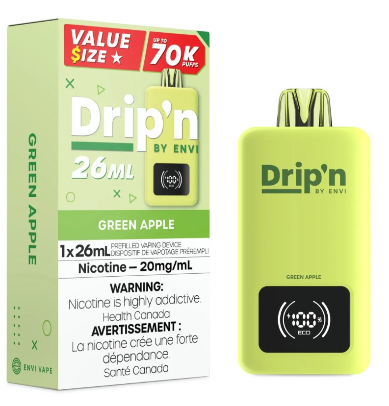 *FED* Disposable Vape Drip'n Envi 70K Green Apple Box of 5