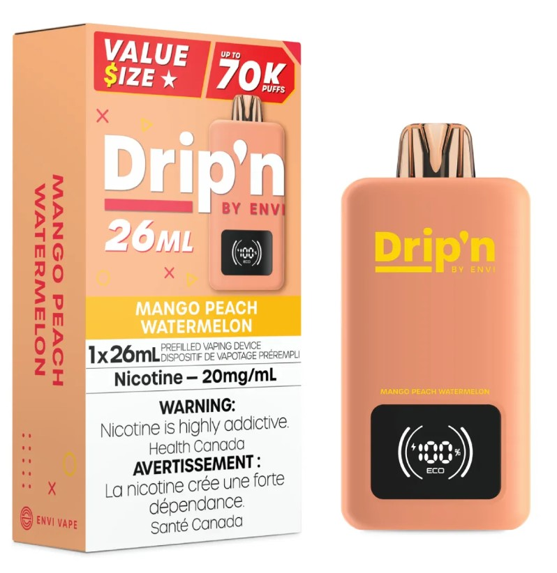 *FED* Disposable Vape Drip'n Envi 70K Mango Peach Watermelon Box of 5