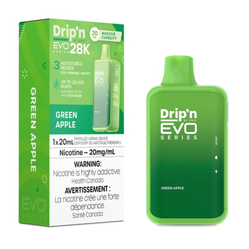 *FED* Disposable Vape Drip'n Envi EVO Series 28k Green Apple Box of 5