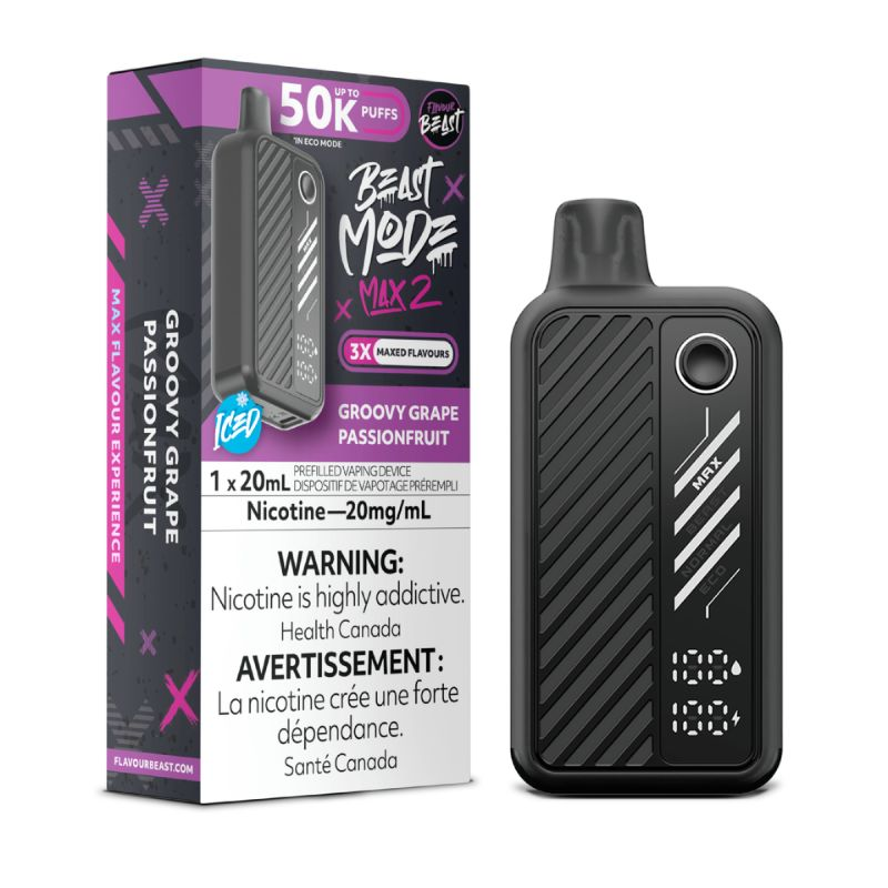*FED* Disposable Vape Flavour Beast Mode Max 2 Groovy Grape Passionfruit Box of 5