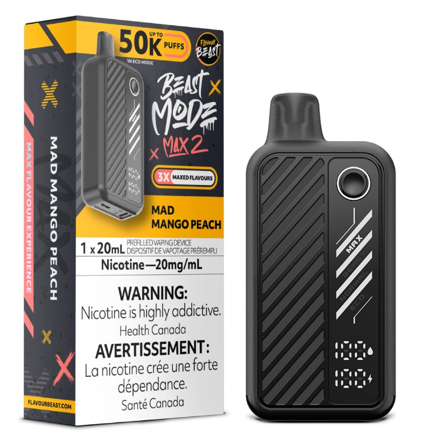 *FED* Disposable Vape Flavour Beast Mode Max 2 Mad Mango Peach Box of 5