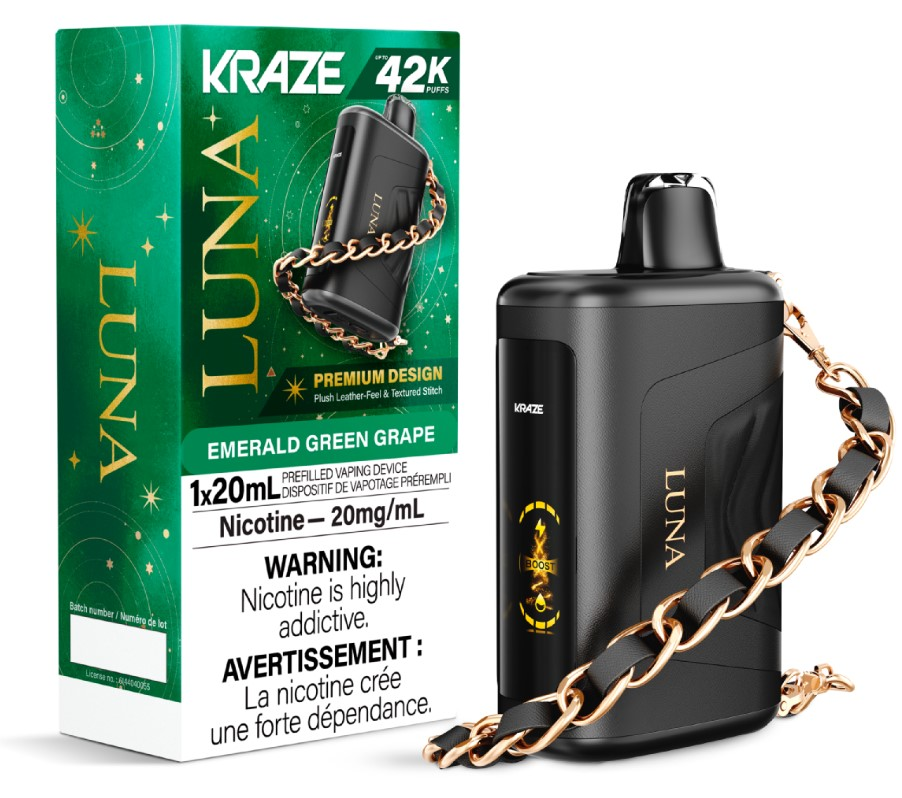 *FED* Disposable Vape Kraze Luna 42K Emerald Green Grape Box of 5