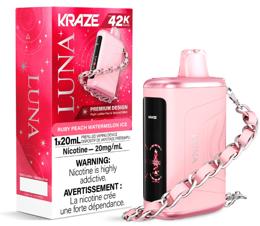 *FED* Disposable Vape Kraze Luna 42K Ruby Peach Watermelon Ice Box of 5