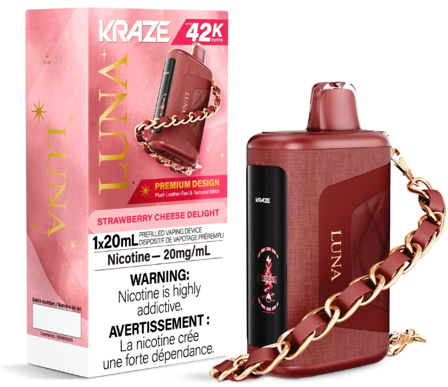 *FED* Disposable Vape Kraze Luna 42K Strawberry Cheese Delight Box of 5
