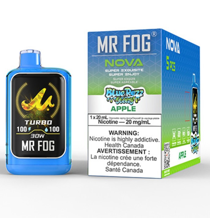 *FED* Disposable Vape Mr Fog NOVA Blue Razz Steezy Apple Box of 5