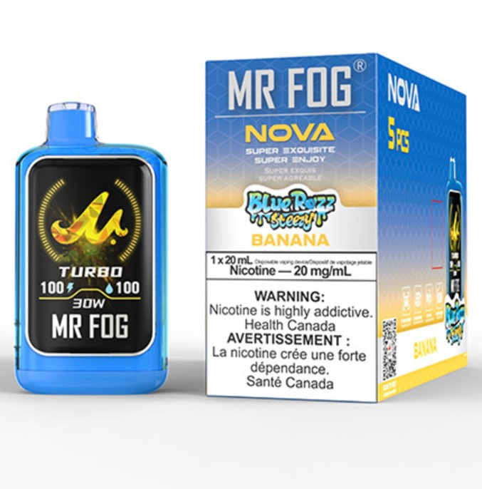 *FED* Disposable Vape Mr Fog NOVA Blue Razz Steezy Banana Box of 5