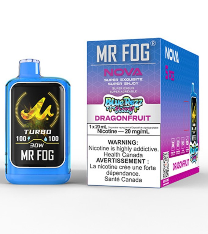 *FED* Disposable Vape Mr Fog NOVA Blue Razz Steezy Dragonfruit Box of 5