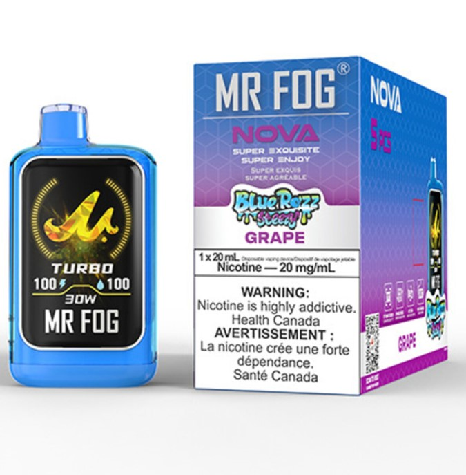 *FED* Disposable Vape Mr Fog NOVA Blue Razz Steezy Grape Box of 5