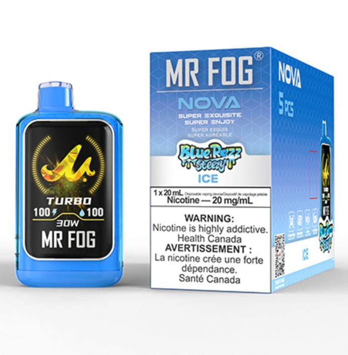 *FED* Disposable Vape Mr Fog NOVA Blue Razz Steezy Ice Box of 5