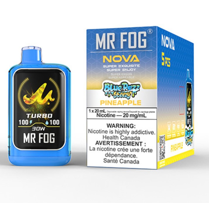 *FED* Disposable Vape Mr Fog NOVA Blue Razz Steezy Pineapple Box of 5