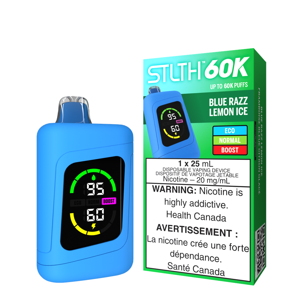 *FED* Disposable Vape STLTH 60K Blue Razz Lemon Ice Box of 4