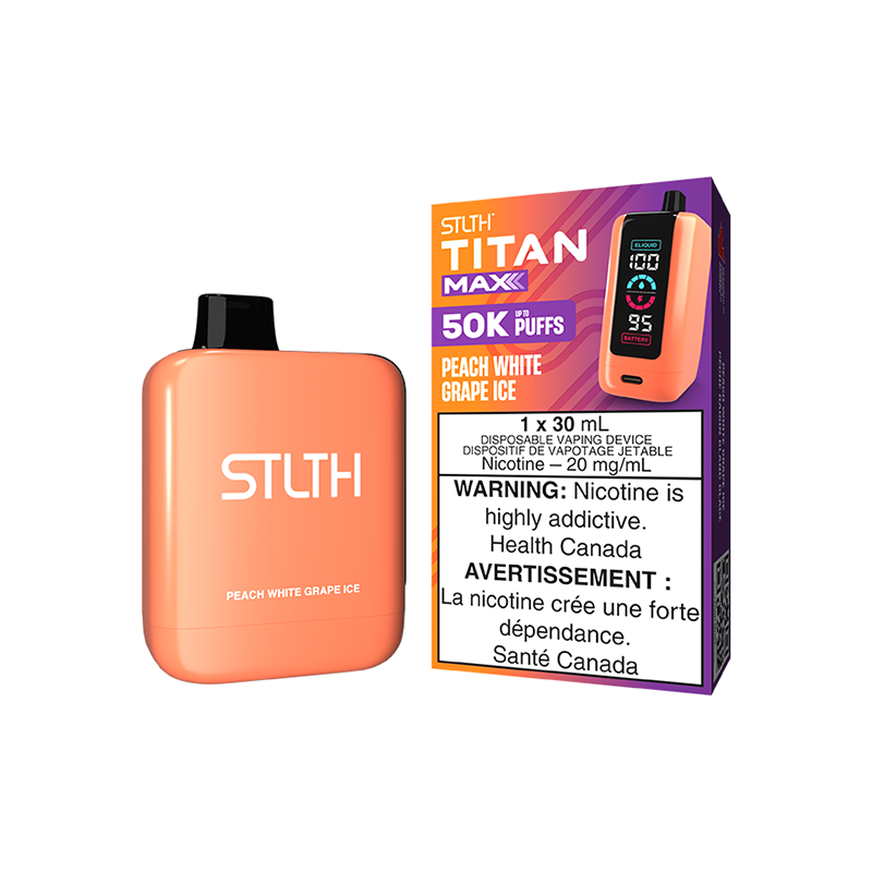 *FED* Disposable Vape STLTH Titan Max 50K Peach White Grape Ice Box of 4